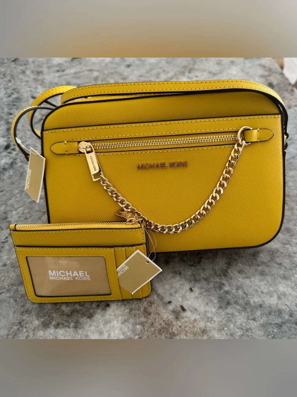 Michael Kors Large Jet Set Crossbody With Matching Card:Coin Pouch - NWT Yellow